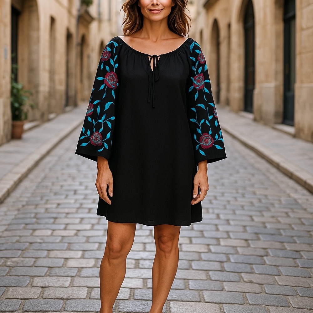 Scully Black and Blue 3/4 Bell Sleeve Sundress